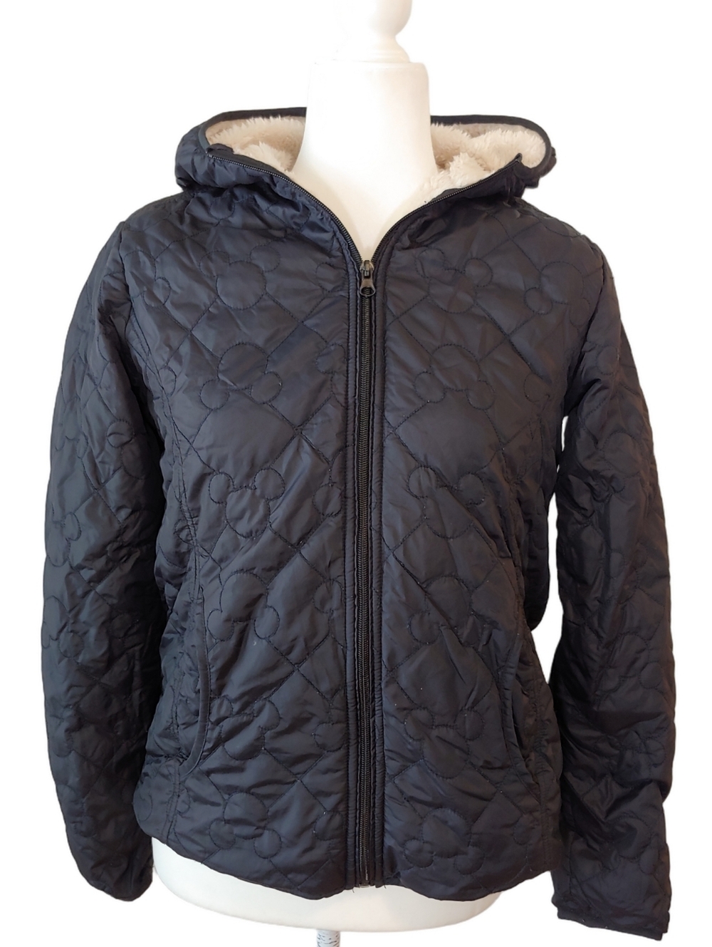 Disney Parks Mickey Mouse Black Quilted Fleece Hooded Jacket Women's Small